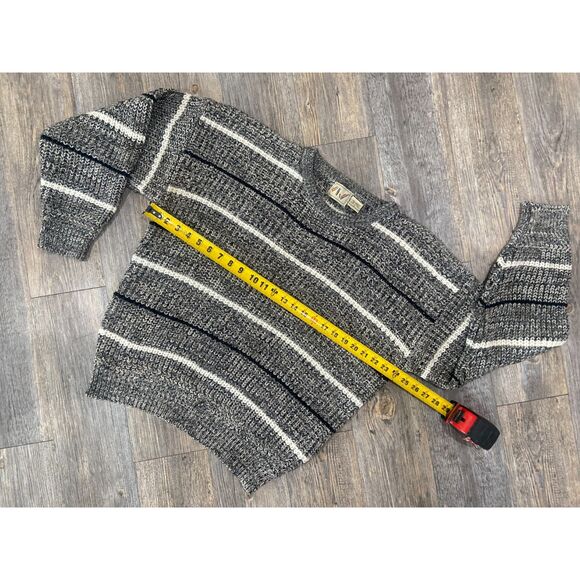 Apparel Workshop Mens Large Chunky Knit Crew Neck Sweater Grey Black White VTG - Picture 3 of 5